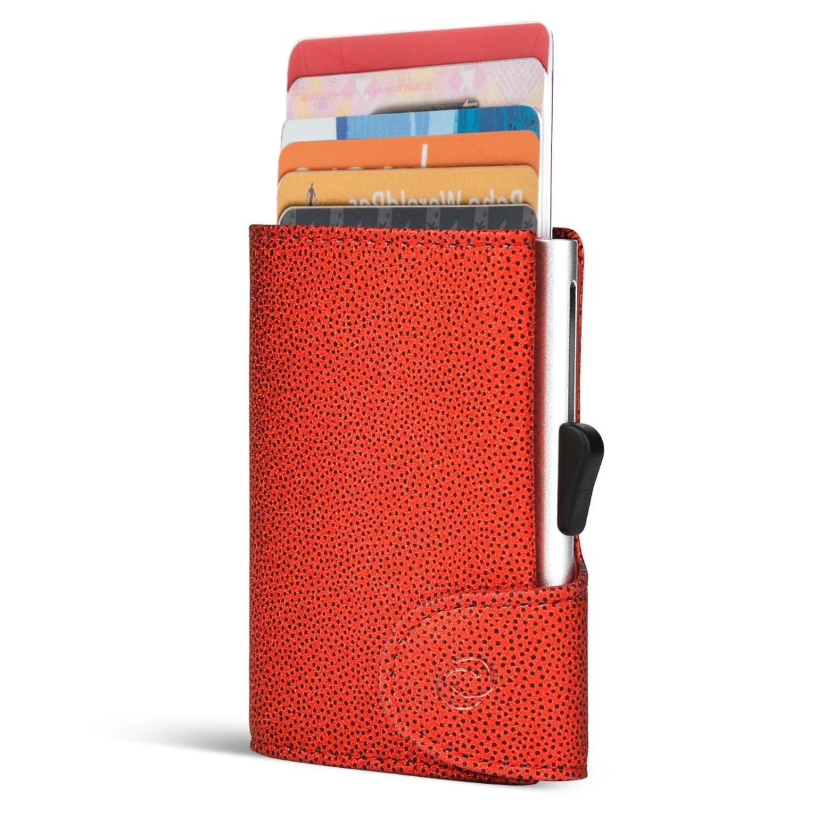 C-Secure Aluminum Card Holder with Genuine Leather - Fashion Red